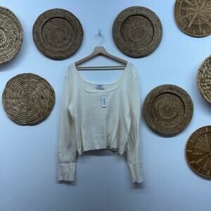 NEW Old Navy Off White Neutral Minimalist Ribbed Square Neck Knit Sweater XL